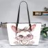 Cute kawaii bunny with pink glasses leather tote bag
