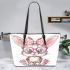 Cute kawaii bunny with pink glasses leather tote bag