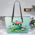 Cute little frog in the water leaather tote bag