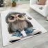 Cute little owl wearing blue sneakers area rugs carpet