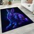 Cute neon blue and purple rabbit with glowing eyes area rugs carpet