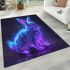 Cute neon bunny with glowing blue and purple fur area rugs carpet