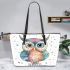 Cute owl clipart pastel watercolor style with glitter leather tote bag