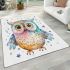 Cute owl clipart pastel watercolor style with glitter area rugs carpet