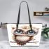 Cute owl clipart with big eyes leather tote bag