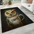 Cute owl holding a coffee cup area rugs carpet