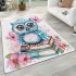 Cute owl sitting on books in pink and blue colors with flowers area rugs carpet