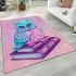 Cute owl sitting on books pink and blue color palette area rugs carpet