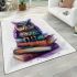 Cute owl sitting on top of books area rugs carpet