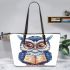 Cute owl teacher with a book and glasses leather tote bag