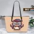 Cute owl teacher with glasses and a book in his hand leather tote bag