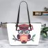 Cute owl wearing glasses and a graduation hat leather tote bag