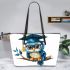 Cute owl wearing glasses leather tote bag