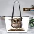 Cute owl wearing glasses reading books leather tote bag