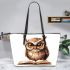 Cute owl wearing glasses reading books leather tote bag