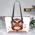 Cute owl wearing glasses reading books leather tote bag