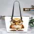 Cute owl wearing glasses reading books leather tote bag