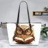 Cute owl wearing glasses reading books leather tote bag