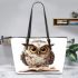 Cute owl wearing glasses reading books leather tote bag