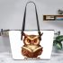 Cute owl wearing glasses reading books leather tote bag