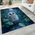 Cute owl with big blue eyes perched area rugs carpet