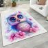 Cute owl with big eyes and a pink and blue gradient color scheme area rugs carpet