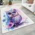 Cute owl with big eyes and a pink and blue gradient color scheme area rugs carpet