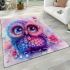 Cute owl with big eyes and a pink and blue gradient color scheme area rugs carpet