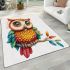 Cute owl with big eyes colorful feathers and beautiful wings perched area rugs carpet