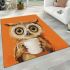 Cute owl with big eyes holding a white coffee cup area rugs carpet