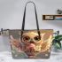 Cute owl with big eyes holding an ice cream leather tote bag