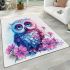 Cute owl with big eyes pink and blue gradient colors area rugs carpet