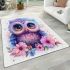 Cute owl with big eyes pink and blue gradient colors area rugs carpet