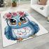 Cute owl with big eyes pink flowers on its head area rugs carpet