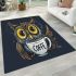 Cute owl with big yellow eyes holding a coffee cup area rugs carpet