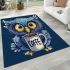 Cute owl with big yellow eyes holding a coffee cup area rugs carpet