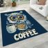 Cute owl with big yellow eyes holding a coffee cup area rugs carpet