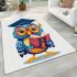 Cute owl with glasses and graduation hat holding books area rugs carpet