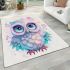 Cute owl with pink and blue colors and flowers around the eyes area rugs carpet