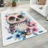 Cute owl with pink and blue flowers area rugs carpet