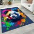 Cute panda in the style of rainbow paint splash area rugs carpet