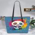 Cute panda in the style of rainbow paint splash leather tote bag