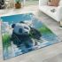 Cute panda is playing in the water area rugs carpet