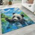 Cute panda is playing in the water area rugs carpet