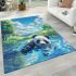 Cute panda is playing in the water area rugs carpet