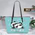 Cute panda rolling on the ground leather tote bag