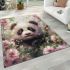 Cute panda surrounded among blooming cherry blossoms area rugs carpet