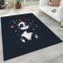 Cute panda wearing headphones is listening to music area rugs carpet