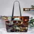 Cute panda wearing sunglasses and leather rides leather tote bag