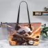 Cute panda wearing sunglasses and leather rides leather tote bag